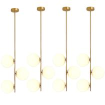 4 x Luminárias 82cm Pendente 3 Globos Vidro Jabuticaba Metal Dourado Teto Gimpo 4xKJDD-E-072-GOLD