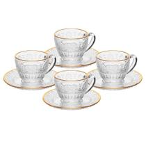 4 Xícaras Café com Pires Wolff Mauve Fio Ouro 90ml Cristal