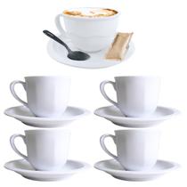 4 Xícaras Caneca com Pires Branco em Melamina Pra Café 170ml