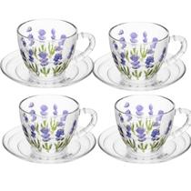 4 Xícaras De Café Com Pires 80ml Floral Lavanda Mesa Posta