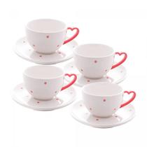 4 Xícaras de Chá de Porcelana com Pires Petit Pois 200ml
