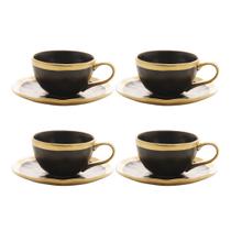 4 Xícaras De Porcelana Dubai 90ml Para Café Preto C/ Dourado 4 Xícaras De Porcelana Dubai 90ml Para Café Preto C/ Dourado