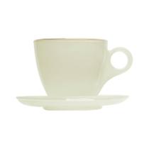 4 Xícaras Wolff Milky de Vidro com Fio de Ouro e Pires 170ml