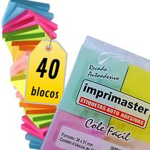 40 blocos Adesivos Post It Cole Fácil 38x50mm Coloridos 100 folhas cada 4000 Notas Adesivas Cores Pasteis: Rosa, laranja, Verde e Amarelo.