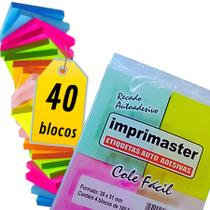 40 Blocos Recados Cole Fácil 38x50mm Colorido 100fls
