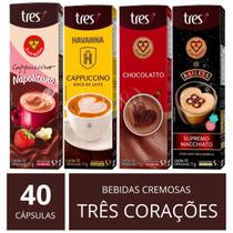 40 Cápsulas Mix Três Corações Variados: Cappuccino Café Chás