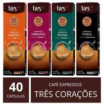 40 Cápsulas Mix Três Corações Variados: Cappuccino Café Chás