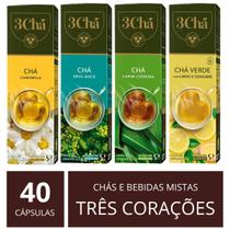 40 Cápsulas Mix Três Corações Variados: Cappuccino Café Chás