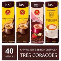 40 Cápsulas Mix Três Corações Variados: Cappuccino Café Chás