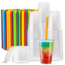 40 conjuntos Copos de plástico PET transparentes de 470 ml com tampas e canudos