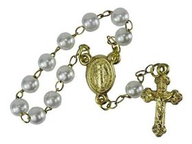 40 Mini Terços Branco com Dourado para Lembrancinha Batizado - SJO Artigos Religiosos