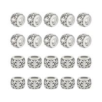 40 Peças De Contas Redondas Tibetanas De Metal Prata Antiga Com Furo Grande De 35mm Para Kit De