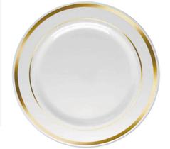 40 Pratos Rasos De Jantar Branco Dourado descartável luxo - ARCÓLOR