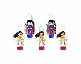 40 tubetes 13cm para doces Mulher Maravilha e Superman Baby