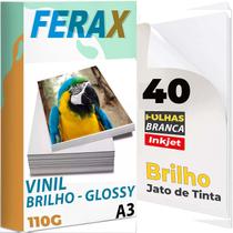 40 Vinil Adesivo Branco Brilho A3 - Impressora Jato De Tinta