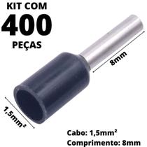 400un Terminal Tubular Ilhós Pré-isolado Simples Para Cabo de 1,5mm² Metal 8mm Preto E1508