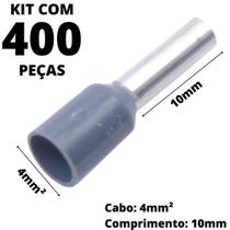 400un Terminal Tubular Ilhós Pré-isolado Simples Para Cabo de 4mm² Metal 10mm Cinza E4010