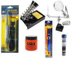 4011 Kit Solda Hikari Ferro Suporte Sugador Estanho Lupa com Garra Pasta