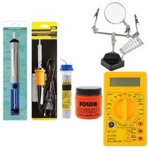 4046 Kit Solda Multímetro ferro Sugador Estanho Pasta Lupa com Suporte