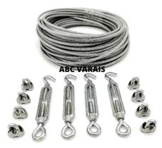 40mts Cabo Aço Revestido Pvc 4mm Varal + 4esticador + 8clips