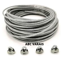 40mts Cabo De Aço Revestido Pvc Cristal 3mm Varal + 4 Clips