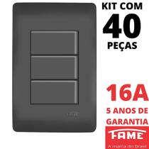 40un Interruptor Paralelo Three Way 3 Teclas 10A Com Placa 4x2 Habitat Black FAME 40un Interruptor Paralelo Three Way 3 Teclas 10A Com Placa 4x2 Habitat Black FAME