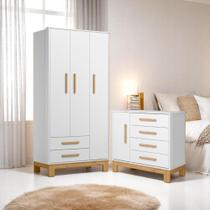 4355- comoda sap. 1pt/4gav q encanto slim branco acetinado (4355.3) + 4340 - g. roupa 3pts/2gv q encanto slim branco acetinado (4340.3)