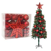 44 Peças Enfeite Árvore Natal Vermelho Estrela, Bolinhas, Festão e Cordão de Pérolas Kit Completo
