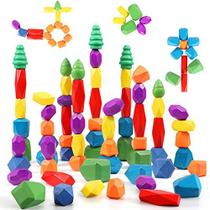 44PCS Criança sensorial Madeira Empilhamento Rochas Brinquedos para Meninos e Meninas Idades 3+ Ano de Idade Blocos de Construção Montessori Pré-escola Educacional STEM Brinquedos para Crianças Presentes de Aniversário Criatividade Segura Pedras do