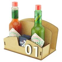 45 Galheteiro Porta Guardanapo Sal Sachê Pimenta Bistrô Mdf Crú