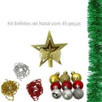 45 Peças de Decoração de Natal Cordões Estrela Bolinhas