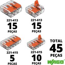 45un Conector Wago 221 Emenda 3 e 5 vias 4 e 6mm² 32A/450V