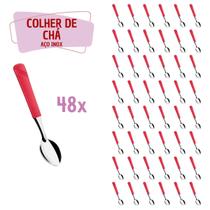 48 Colher de de Chá Vermelho Aço Inox Plástico Luna Casa