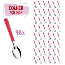 48 Colheres de Sopa Vermelho Aço Inox Plástico Luna Casa 48 Colheres de Sopa Vermelho Aço Inox Plástico Luna Casa