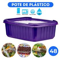 48 Potes Sorvete Açaí 1L Retangular Plástico Roxo com Tampa