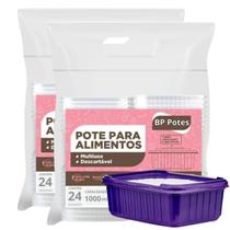 48 Potes Sorvete Açaí 1L Retangular Plástico Roxo com Tampa