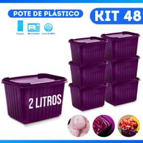 48 Potes Sorvete Açaí 2L Retangular Plástico Roxo c/ Tampa
