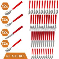 48 Talher Colher Faca Garfo Colher Sobremesa Inox Vermelho