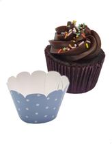 48x Saia para Cupcake Pequeno Wrapper Poá Azul Claro (5x3.6x3) Papel Cartão 250g com Plastificação 48x Saia para Cupcake Pequeno Wrapper Poá Azul Claro (5x3.6x3) Papel Cartão 250g com Plastificação