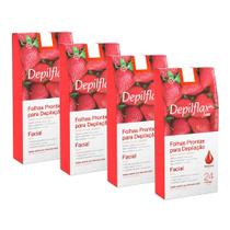 4cx Folhas Prontas Depilação Facial Depilflax Morango 24un 4cx Folhas Prontas Depilação Facial Depilflax Morango 24un