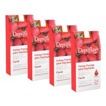 4cx Folhas Prontas Depilação Facial Depilflax Morango 24un 4cx Folhas Prontas Depilação Facial Depilflax Morango 24un