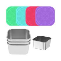 4Pcs Caixa De Salada À Prova De Vazamento Em Aço Inoxidável Com Tampas De Silicone Portátil
