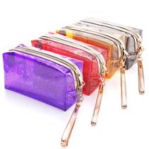 4Pcs impermeável sacos cosméticos PVC transparente zippered saco de higiene com alça alça portátil claro saco de maquiagem bolsa para banheiro, férias e organização (preto + vermelho + roxo + amarelo) - YANGROW