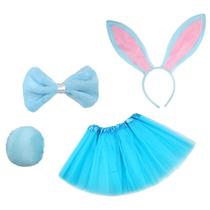 4Pcs Kids Rabbit Cosplay Costume Set Tutu Saia Bunny Orelhas Cabeça Bowtie Tail - Azul