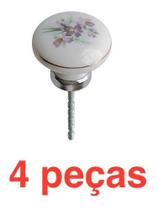 (4pçs) Puxador Porcelana Floral Roxo Moveis 35mm 85-05