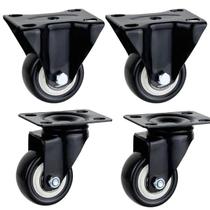4pçs Rodízio 50mm Placa Preto Rolamento(2 Giratoria +2 Fixo)
