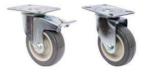 (4pçs) Rodizio Girat. Placa 4pol. R412 Bp Pvc Anti Risco (1 Com Freio + 3 Sem) 65kg Por Roda