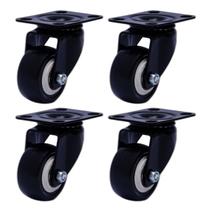 (4pçs) rodizio preto girat. placa 60x43 roda 41mm rolamento