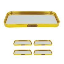 4un Bandeja Vidro espelho borda metal dourado retangular 4un Bandeja Vidro espelho borda metal dourado retangular