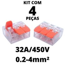 4un Conector Elétrico Emenda Derivação Para Iluminação 3 vias 4mm² 32A/450V Laranja